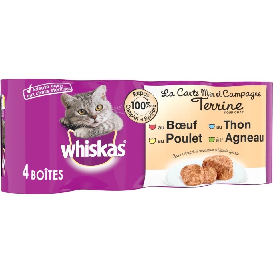 Boîtes en terrine 4 variétés pour chat WHISKAS 4 x 400 g - Gamm vert
