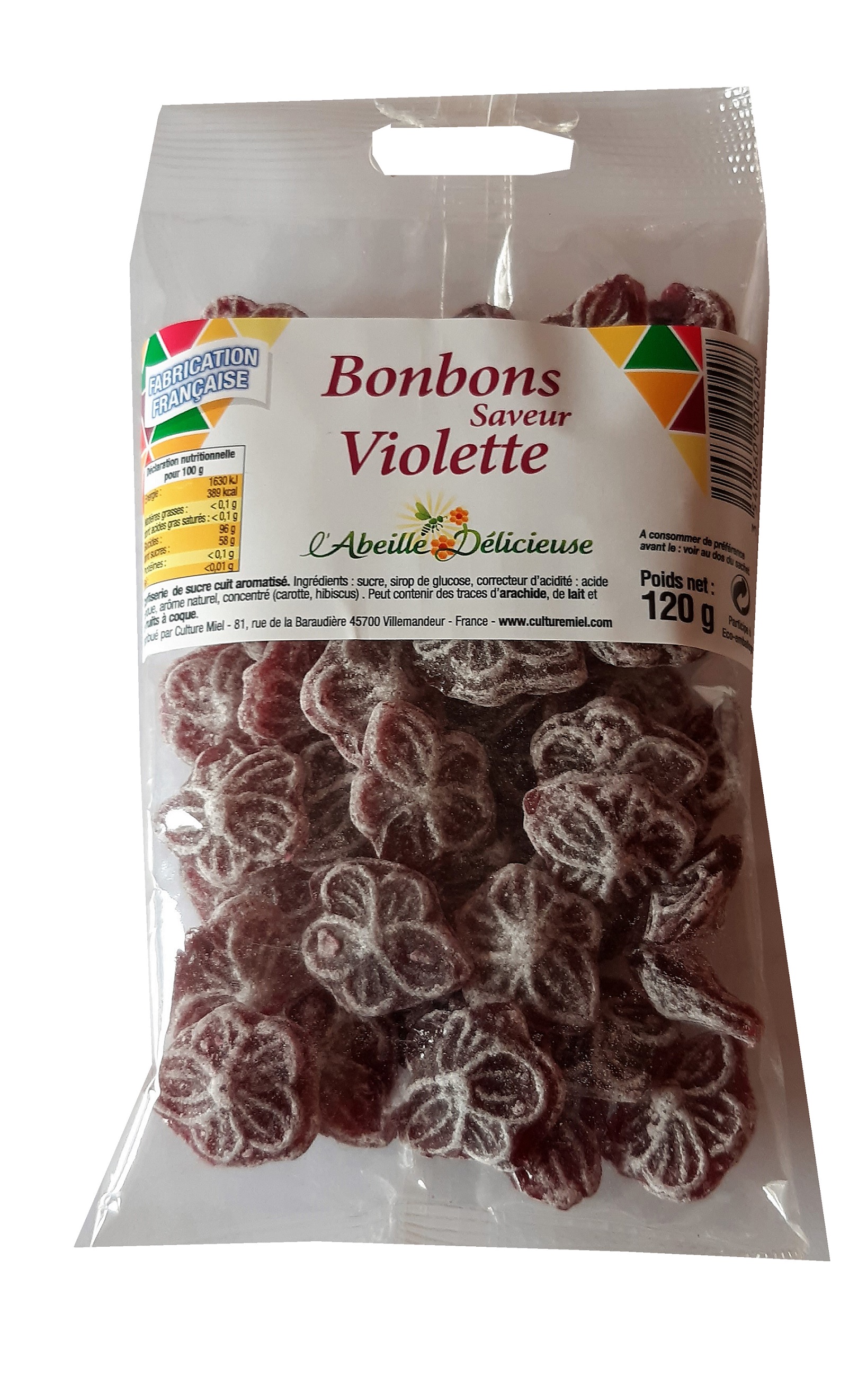 Abeille délicieuse - Bonbons saveurs violette 120 g - Jardiland