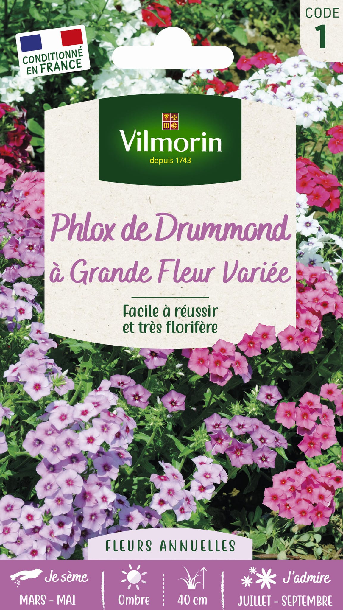 Phlox de Drummond a grande fleur varie série 1 sachet graines 0,8 g - Vilmorin