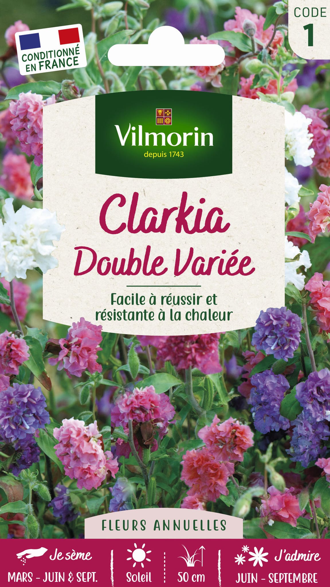 Clarkia élégant double varie série 1 sachet graines 2 g - Vilmorin