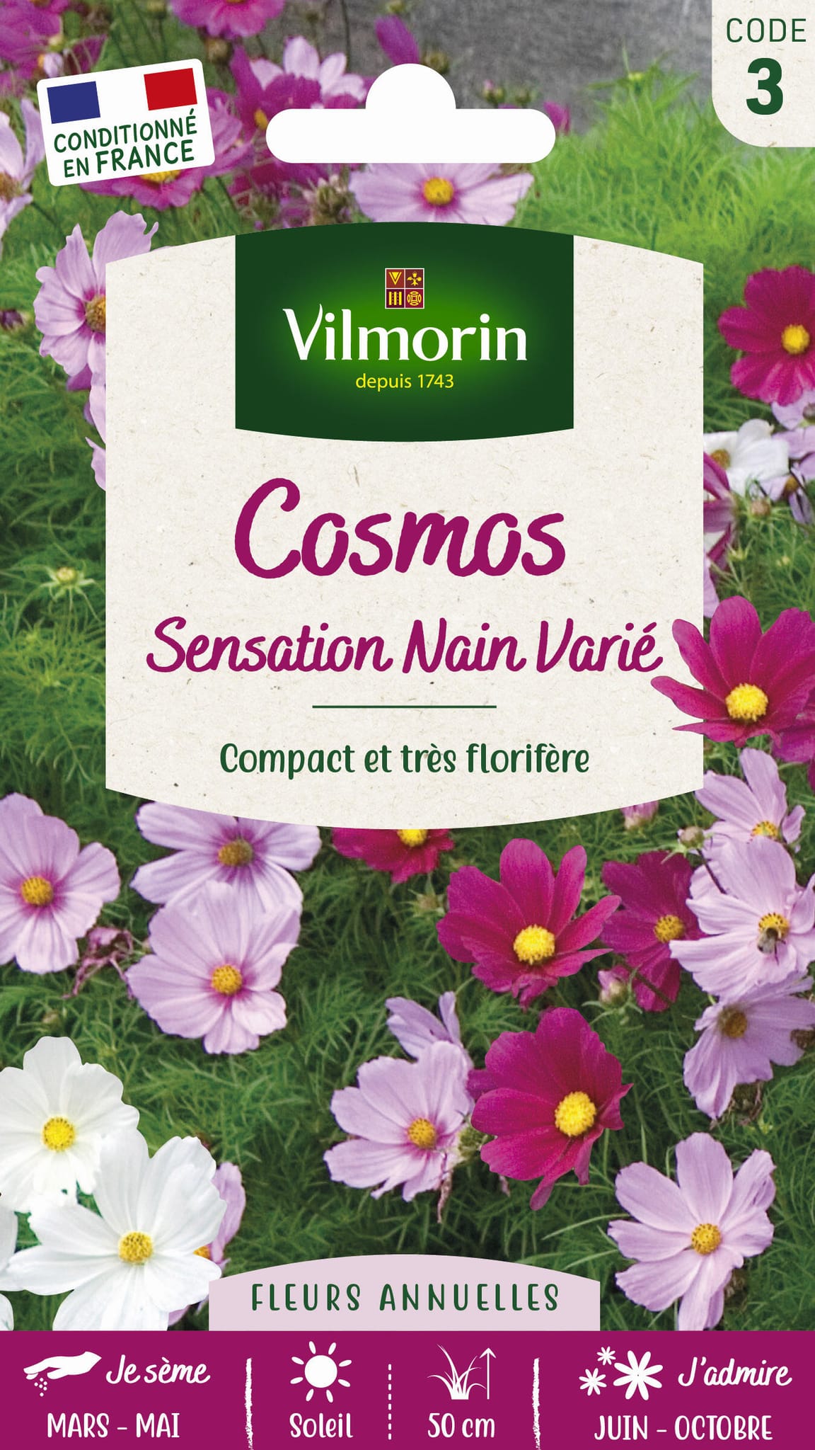 Cosmos sensation nain varie série 3 sachet graines 1,5 g - Vilmorin