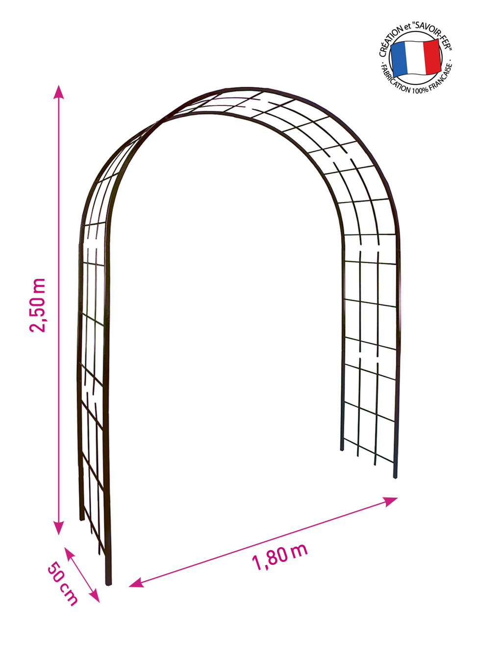 Louis Moulin Arche tube car20 treillage Fer vieilli 180x50x250 cm