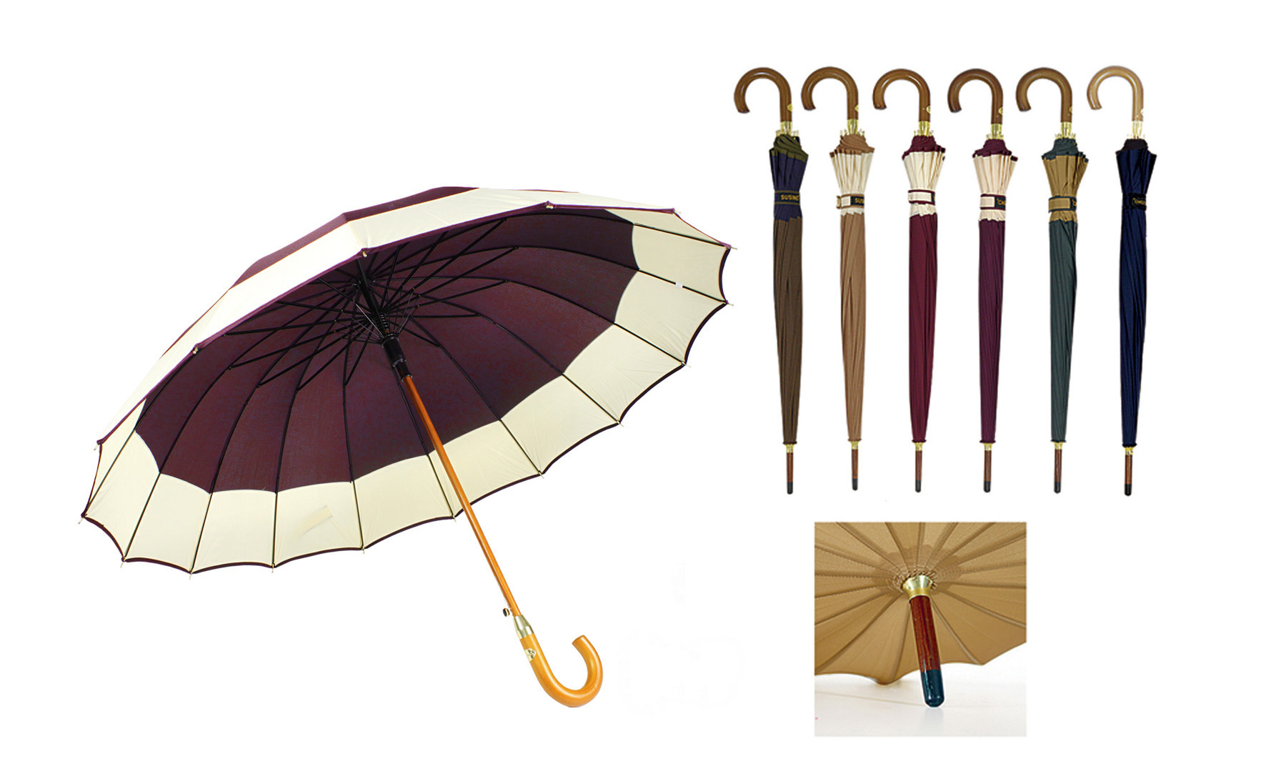 TORNADE  Grand parapluie uni manuel avec manche en bambou – Herman 1874