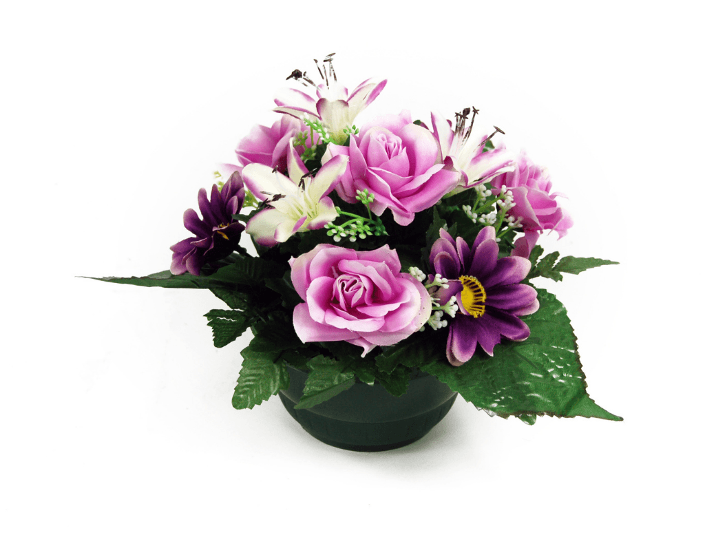 Fleurs Artificielles Pour Tombe - Bouquet De 12 Roses En Soie Sur Tige De 15 Pouces Avec Pot - Décoration Durable Pour Cimetière