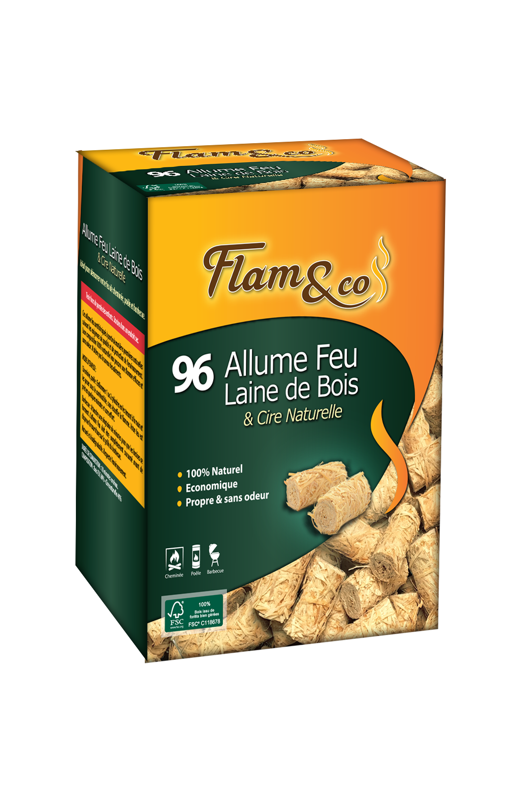 Flam&Co - Allume-feu Laine de Bois x 96 - Jardiland