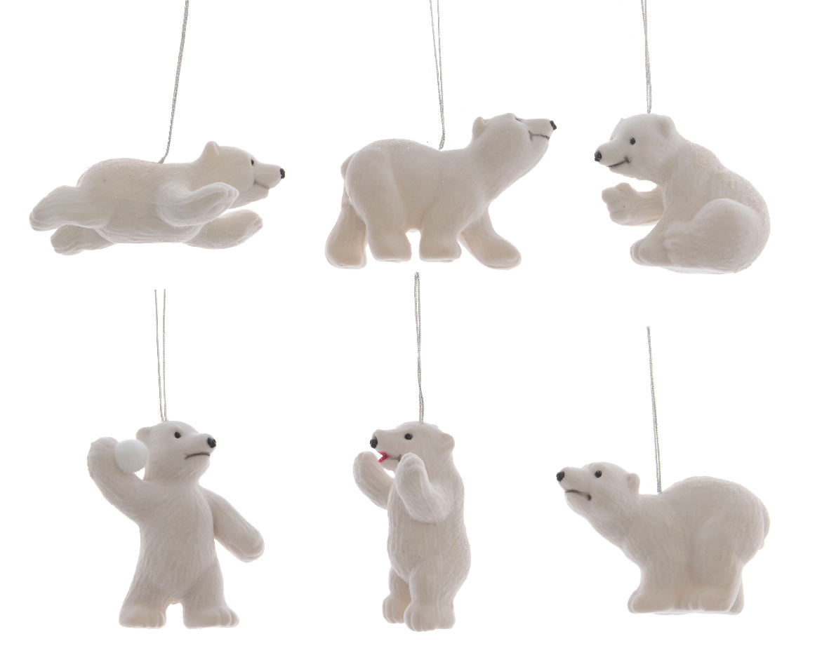 Lot de 12 décorations de Noël en forme d'ours polaire floqué avec écharpe -  Ours polaire mignon portant des écharpes - Figurines d'animaux à suspendre