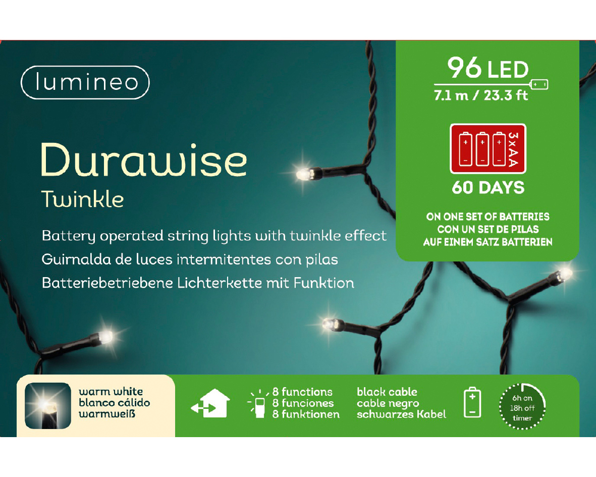 Guirlande lumineuse Durawise à piles 6 m Blanc chaud 600 LED