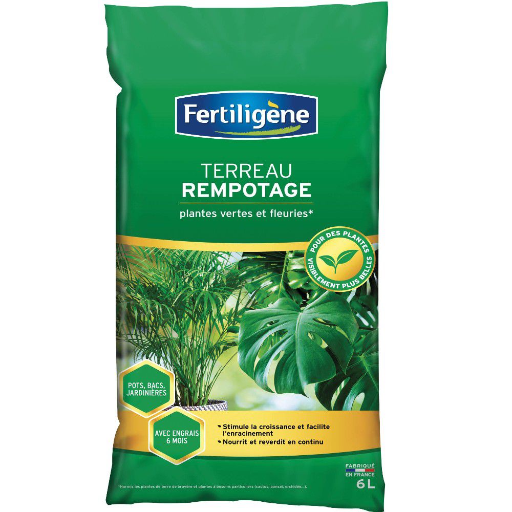Fertiligène - Terreau de rempotage plantes vertes/fleuries 6 L - Gamm vert