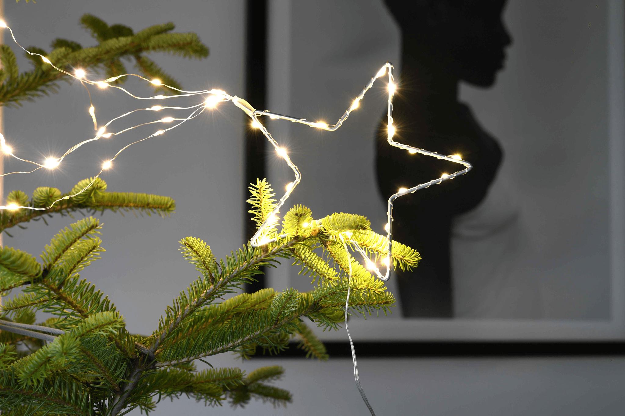 Cimier étoile Lumineux LED Blanc Chaud Avec Flash Blanc Pur - PVC Argent, 18x20x15 Cm, Pour Sapin De Noël