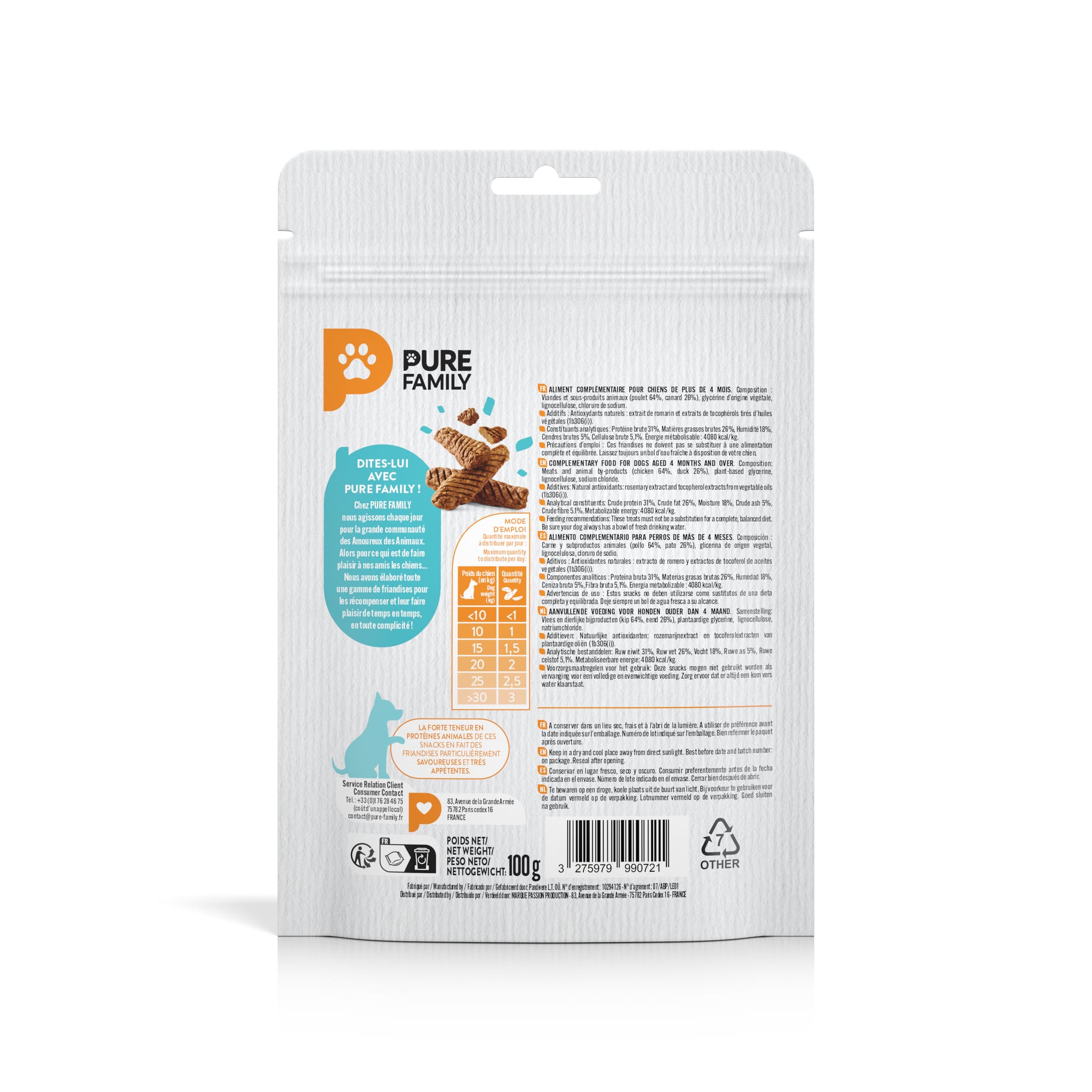 Snacks au canard pour chien 100g - Pure Family