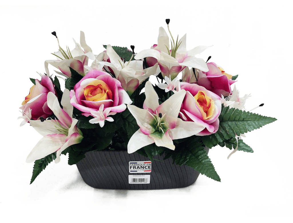 Pot de Roses et lys blancs H.25 cm