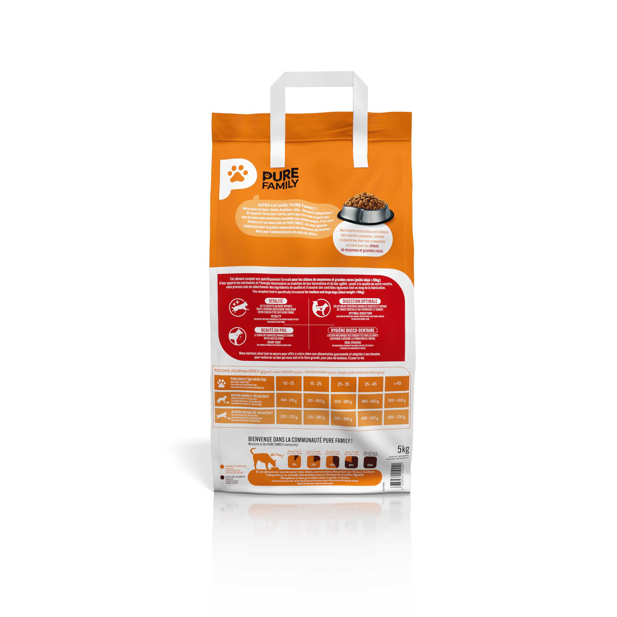 Croquettes chien de moyenne/grande taille bœuf 5kg - Pure Family