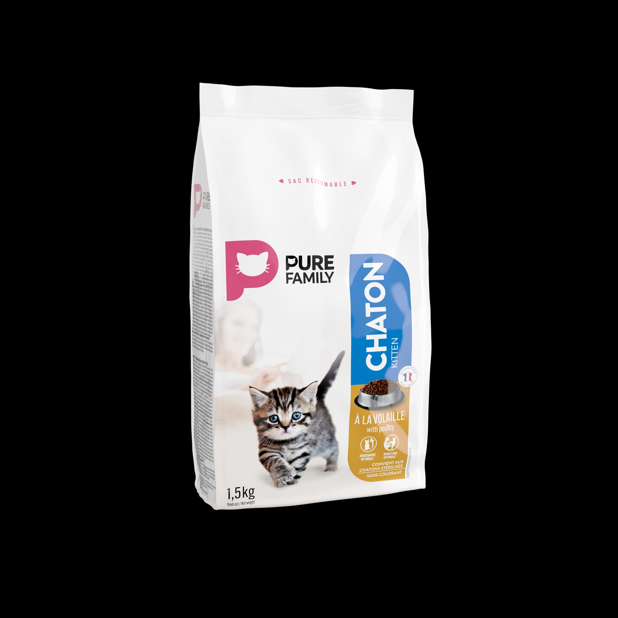 Croquettes chaton à la volaille 1,5kg - Pure Family