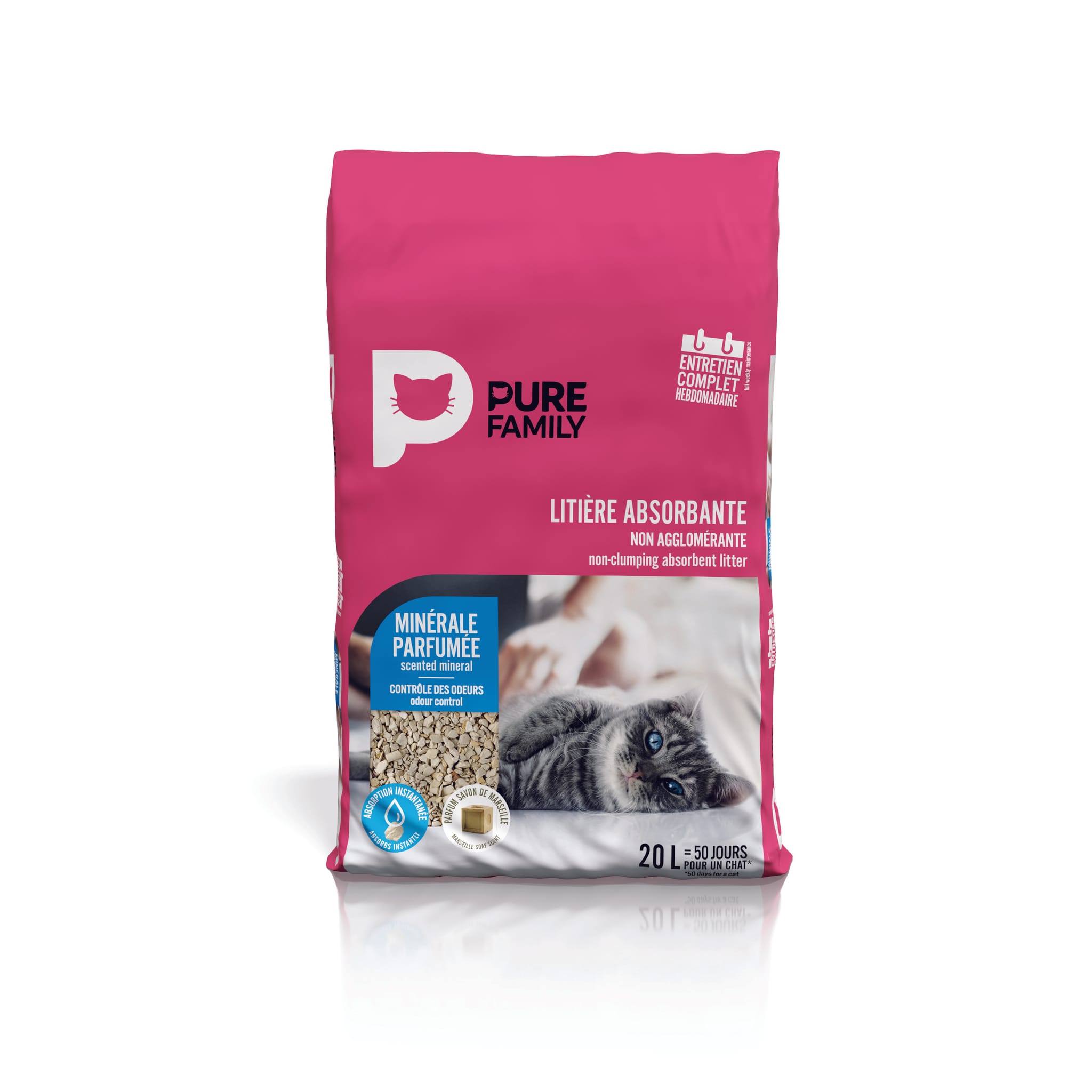 Litière pour chat absorbante minérale parfumée au savon de Marseille 20 L - Pure Family
