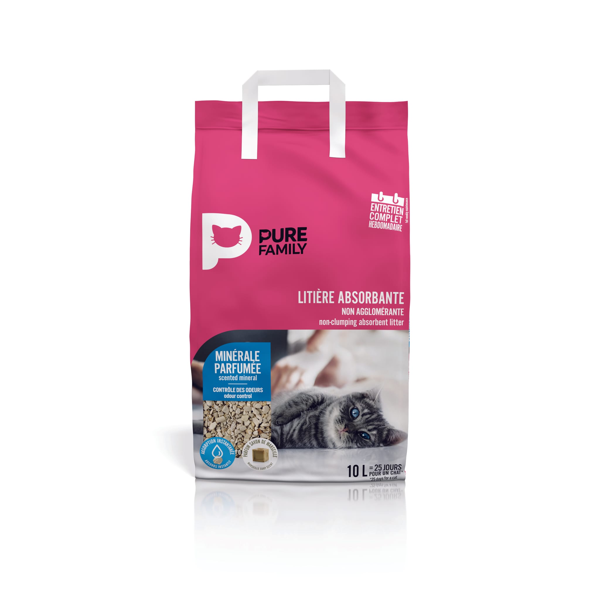 Litière pour chat absorbante minérale parfumée au savon de Marseille 10 L - Pure Family