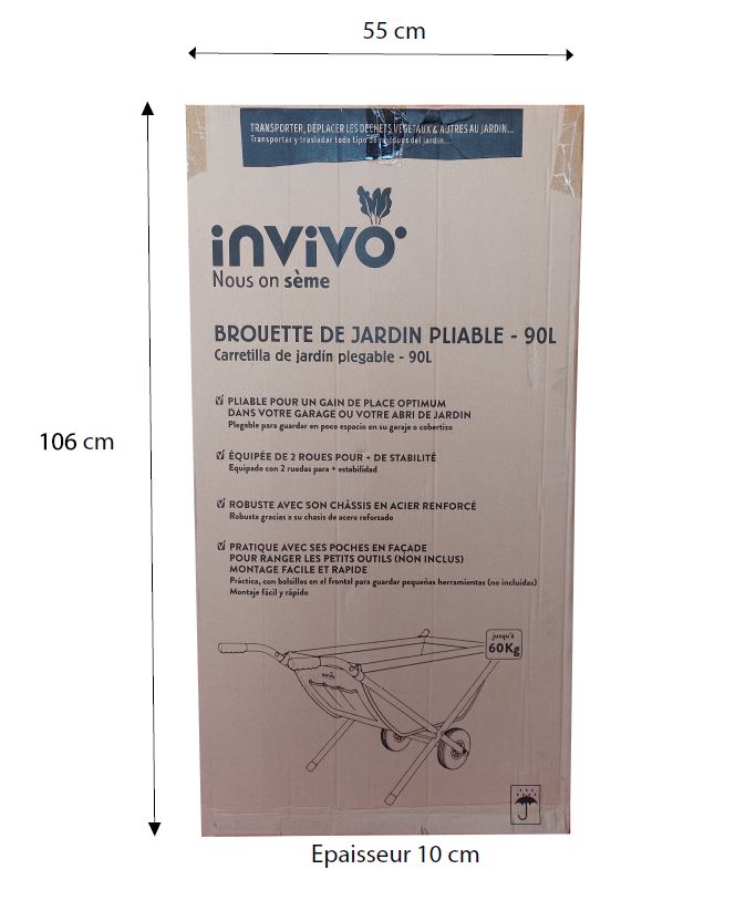 Invivo Nous on sème - Brouette de jardin pliable 2 roues 90L - Jardiland