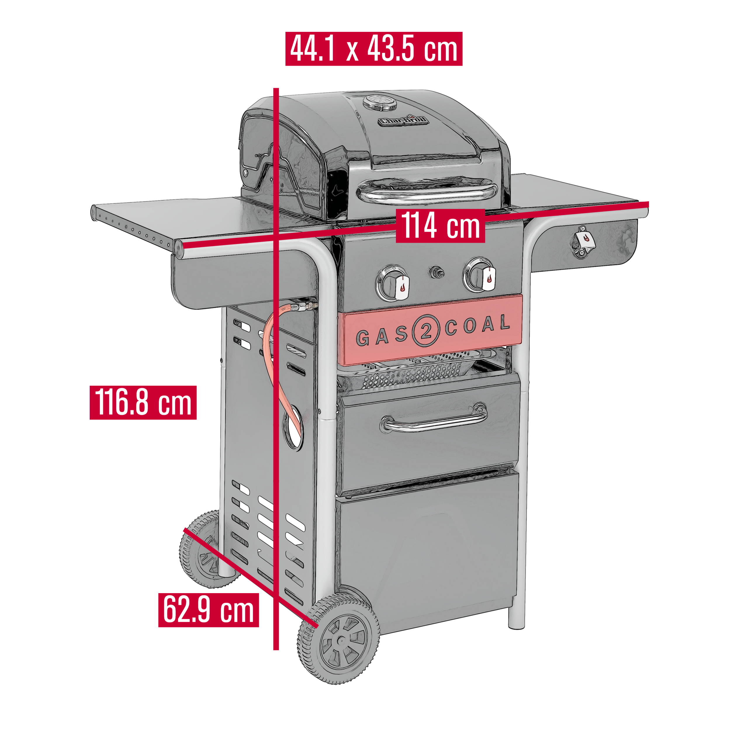 Barbecue charbon et gaz hybride Char broil Gas2Coal 210 Gamm vert