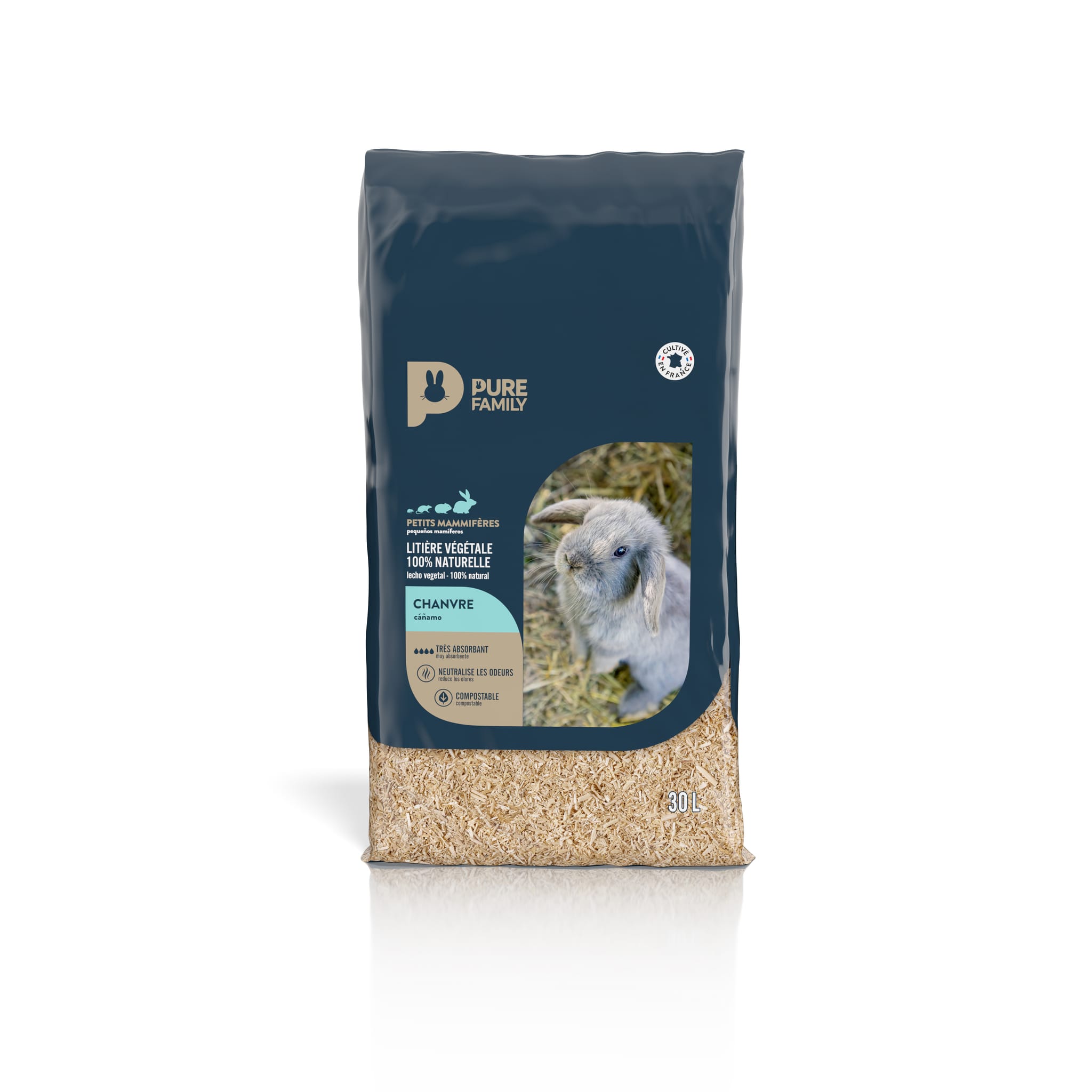 Litière pour rongeurs au chanvre 100% naturel 30 L - Pure Family