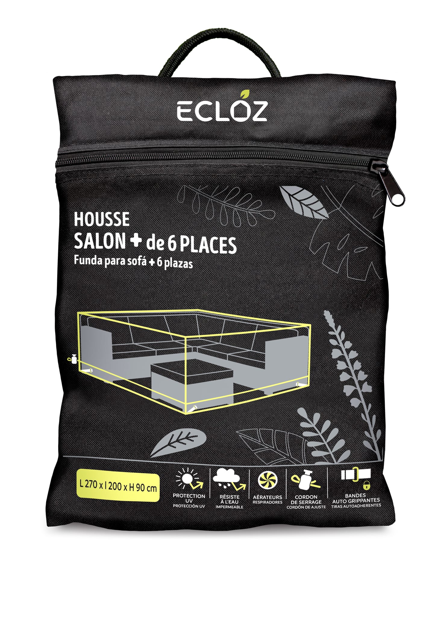 Housse salon de jardin imperméable polyester XL anthracite ECLOZ