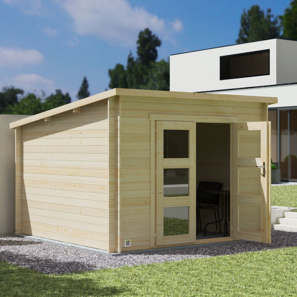 Abri de jardin bois Ep. 28mm, 13 m² - toit plat - ADRET