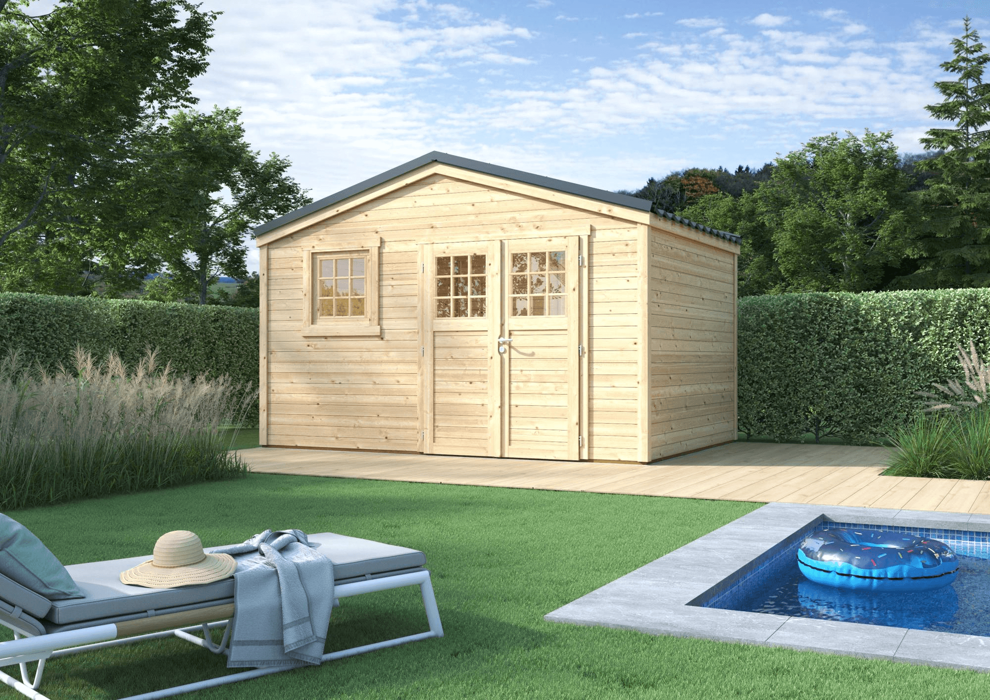 Abri de jardin Shelty bois épicéa naturel 10,9m² toit double pente - MADEIRA