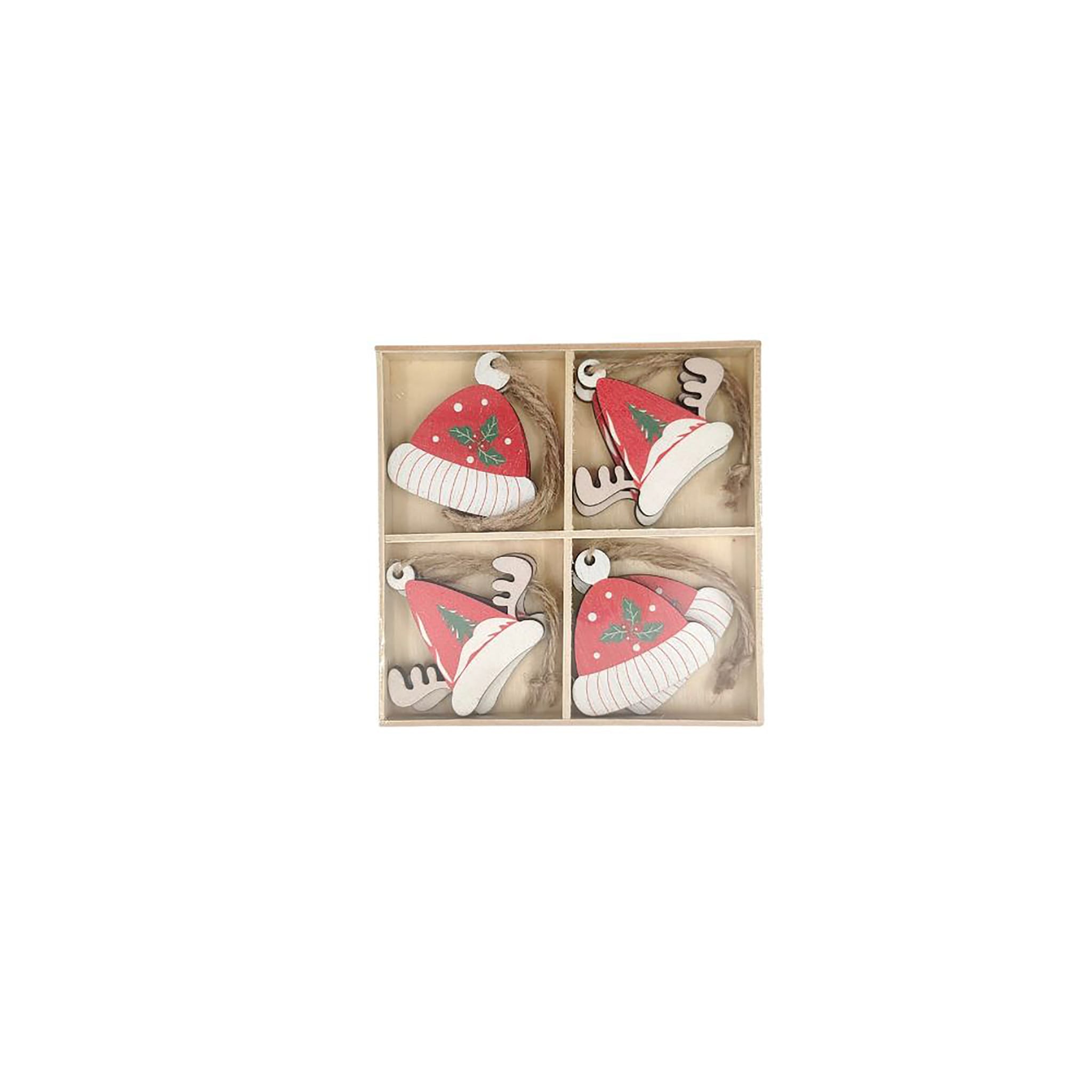 Lot de 8 suspensions bonnets de Noël en bois - ECLOZ
