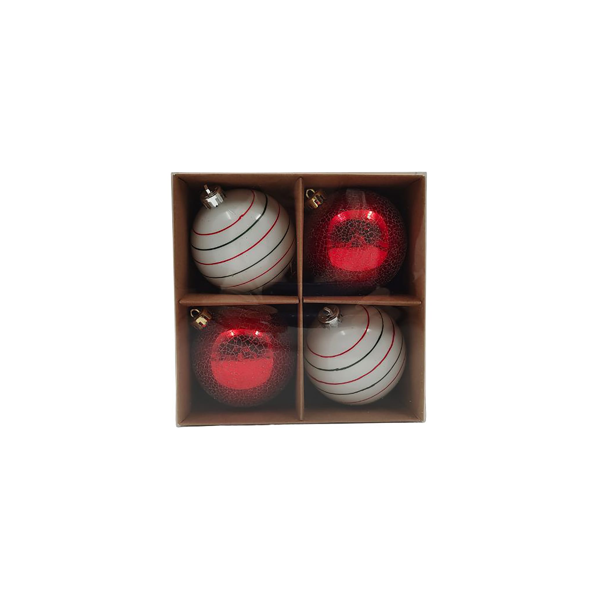 Lot de 4 boules de Noël - décor rouge et blanc - Ø. 8 cm - ECLOZ