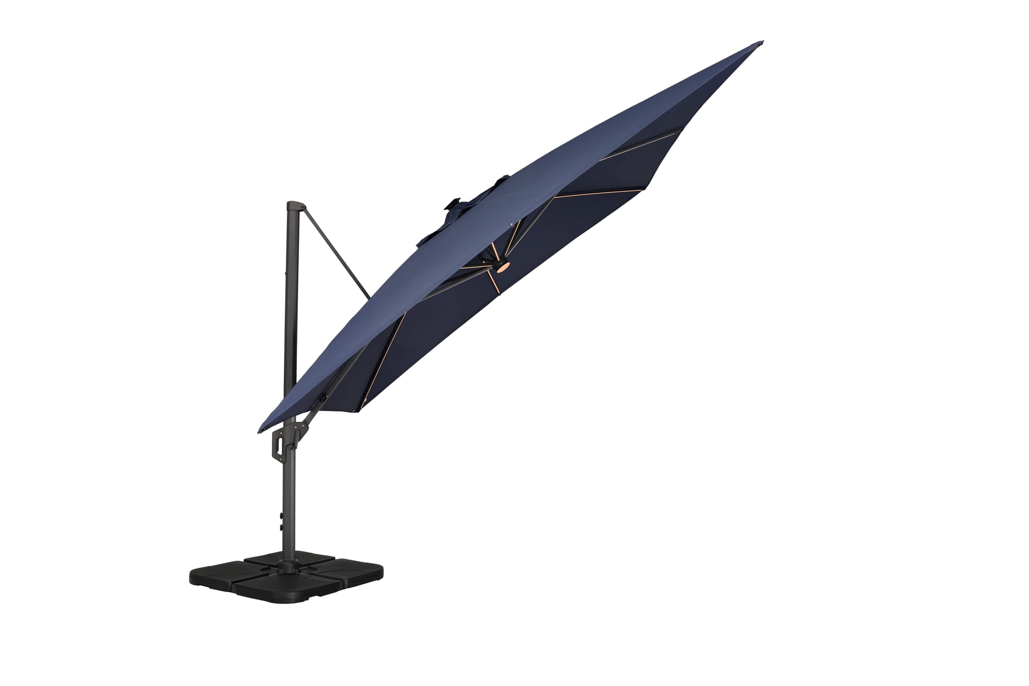 Parasol déporté inclinable LED carré 3,5x3,5m² 210g/m² Edric ECLOZ