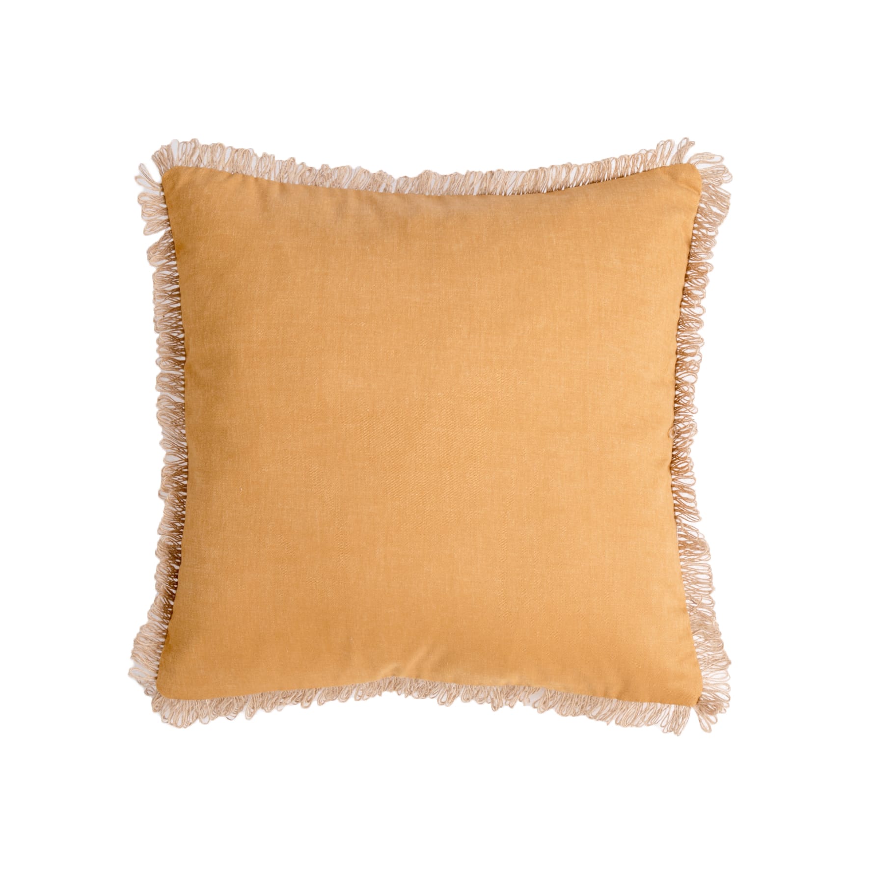 Coussin ocre coton franges en jute - ECLOZ