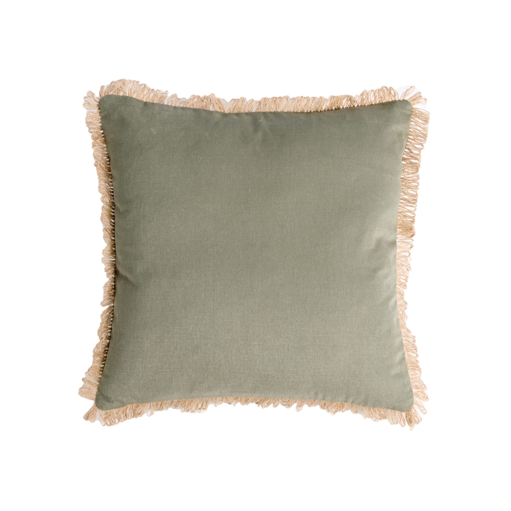 Coussin à franges en jute vert - ECLOZ