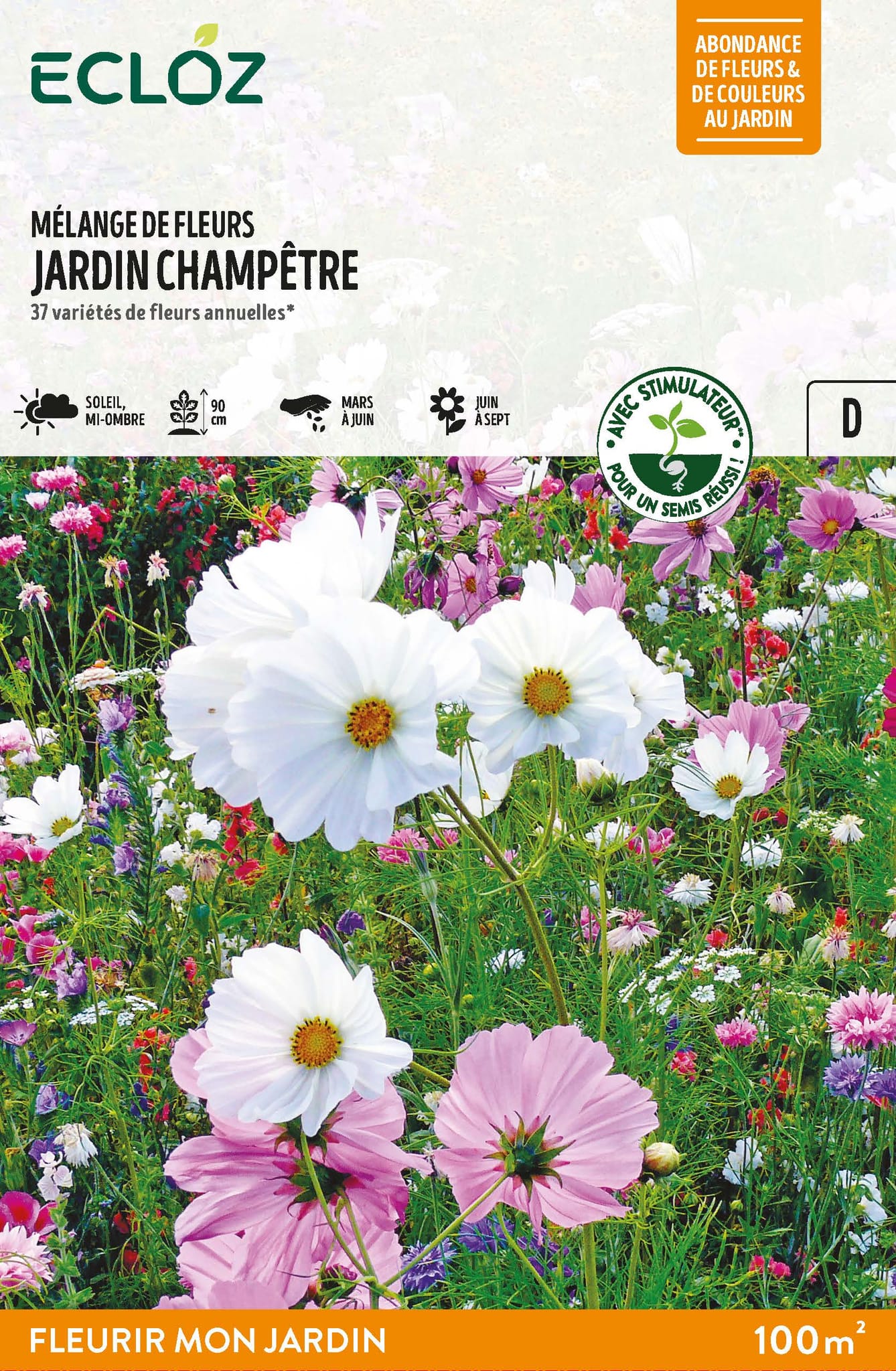Semences mélange de fleurs jardin champêtre 100 m2 - ECLOZ