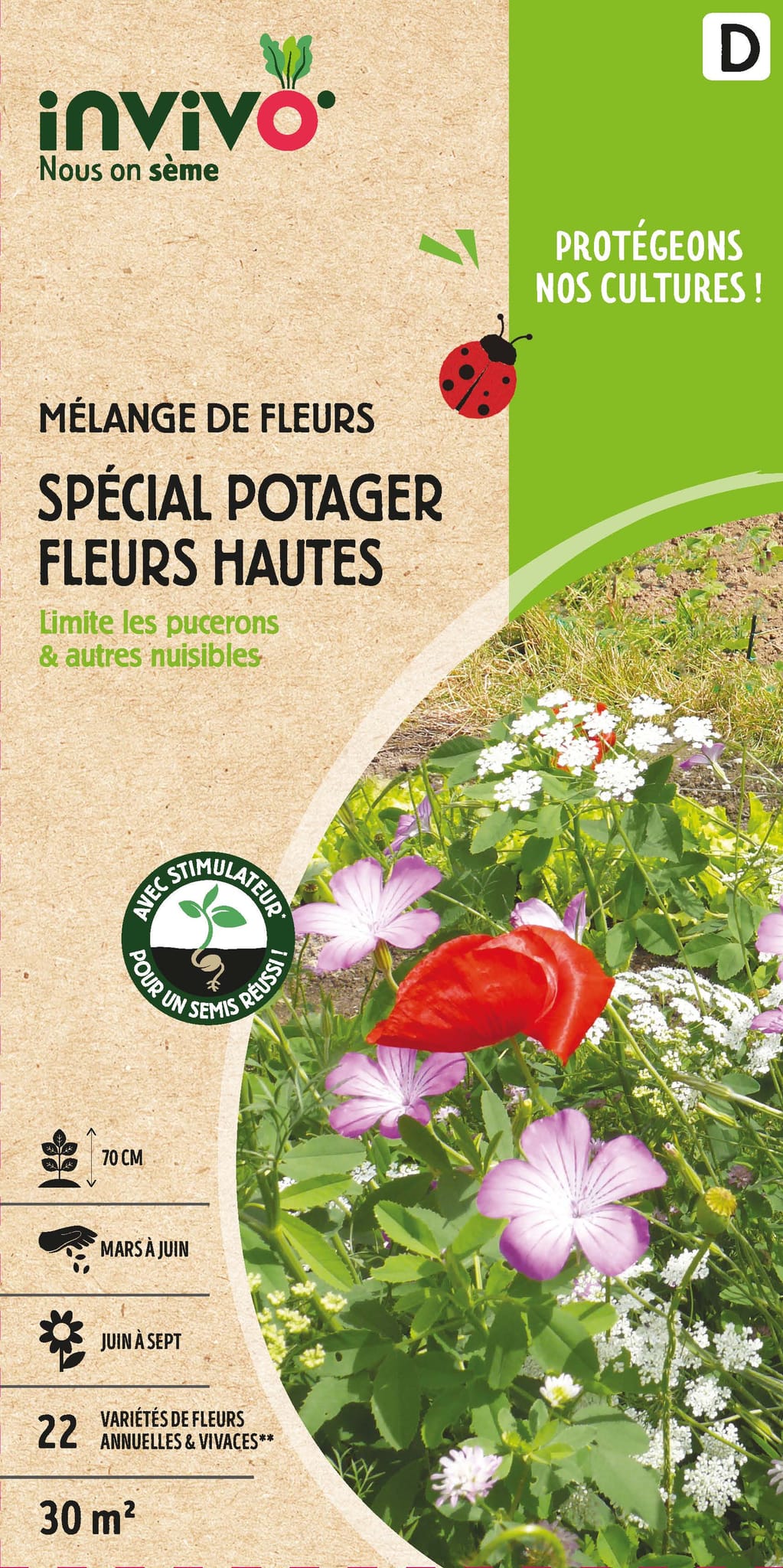 Semences mélange de fleurs spécial potager fleurs hautes 30 m2 - INVIVO Nous on sème