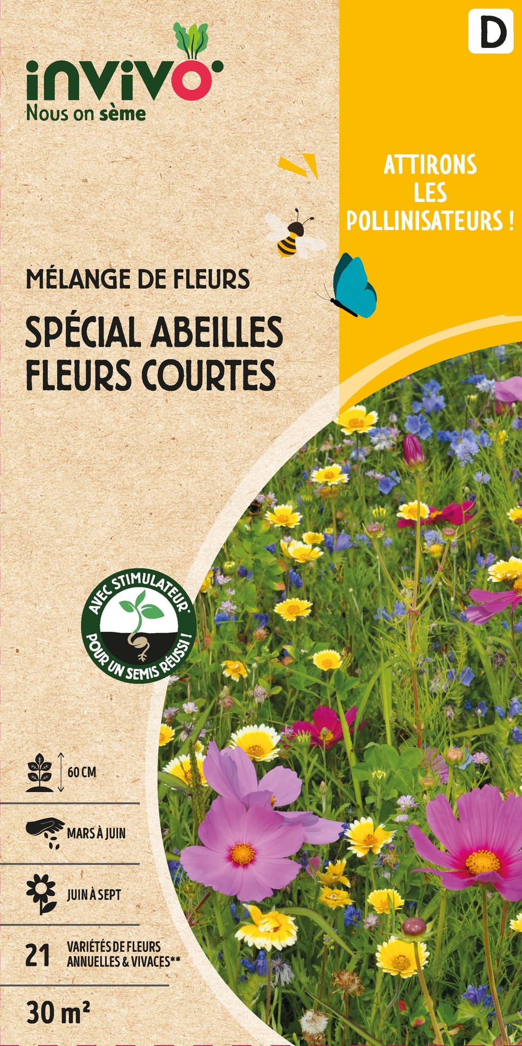 Semences Mélange de fleurs spécial abeilles fleurs courtes 30 m2 - INVIVO Nous on sème