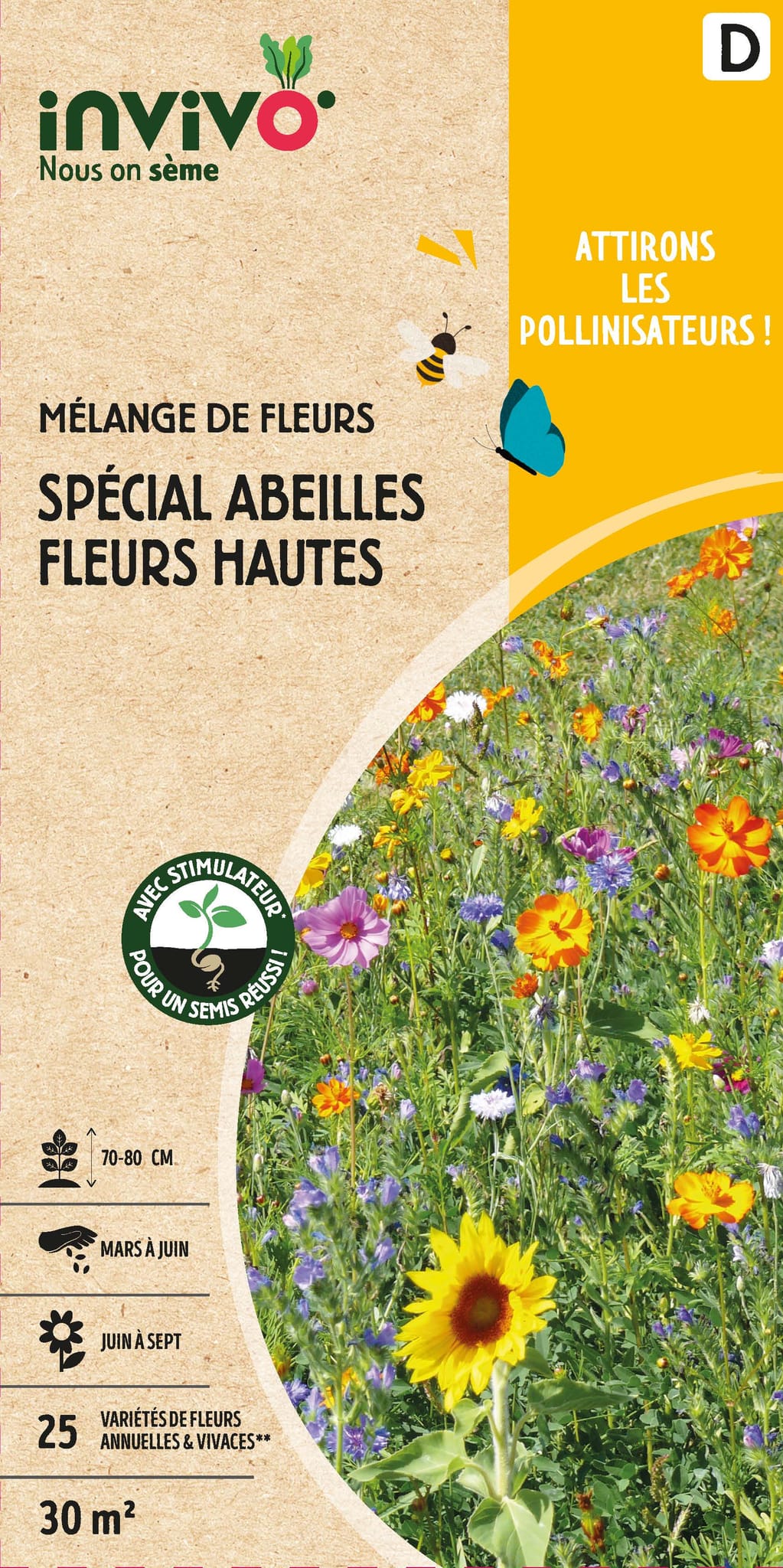 Semences mélange de fleurs spécial abeilles fleurs hautes 30 m2 - INVIVO Nous on sème