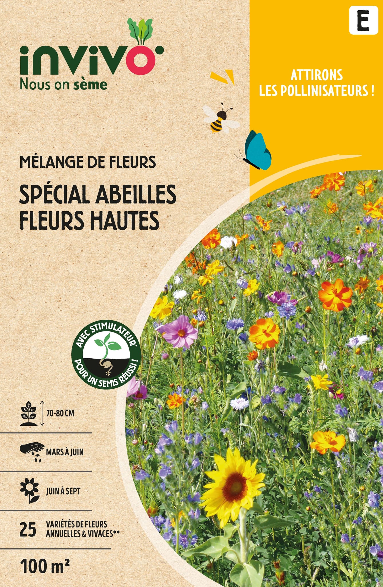 Semences mélange de fleurs spécial abeilles fleurs hautes 100 m2 - INVIVO Nous on sème