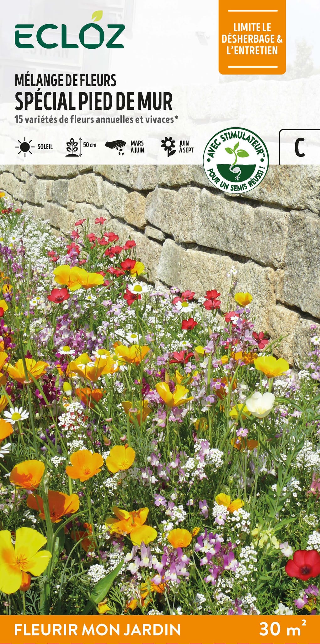 Semences mélange de fleurs spécial pied de mur 30 m2 - ECLOZ