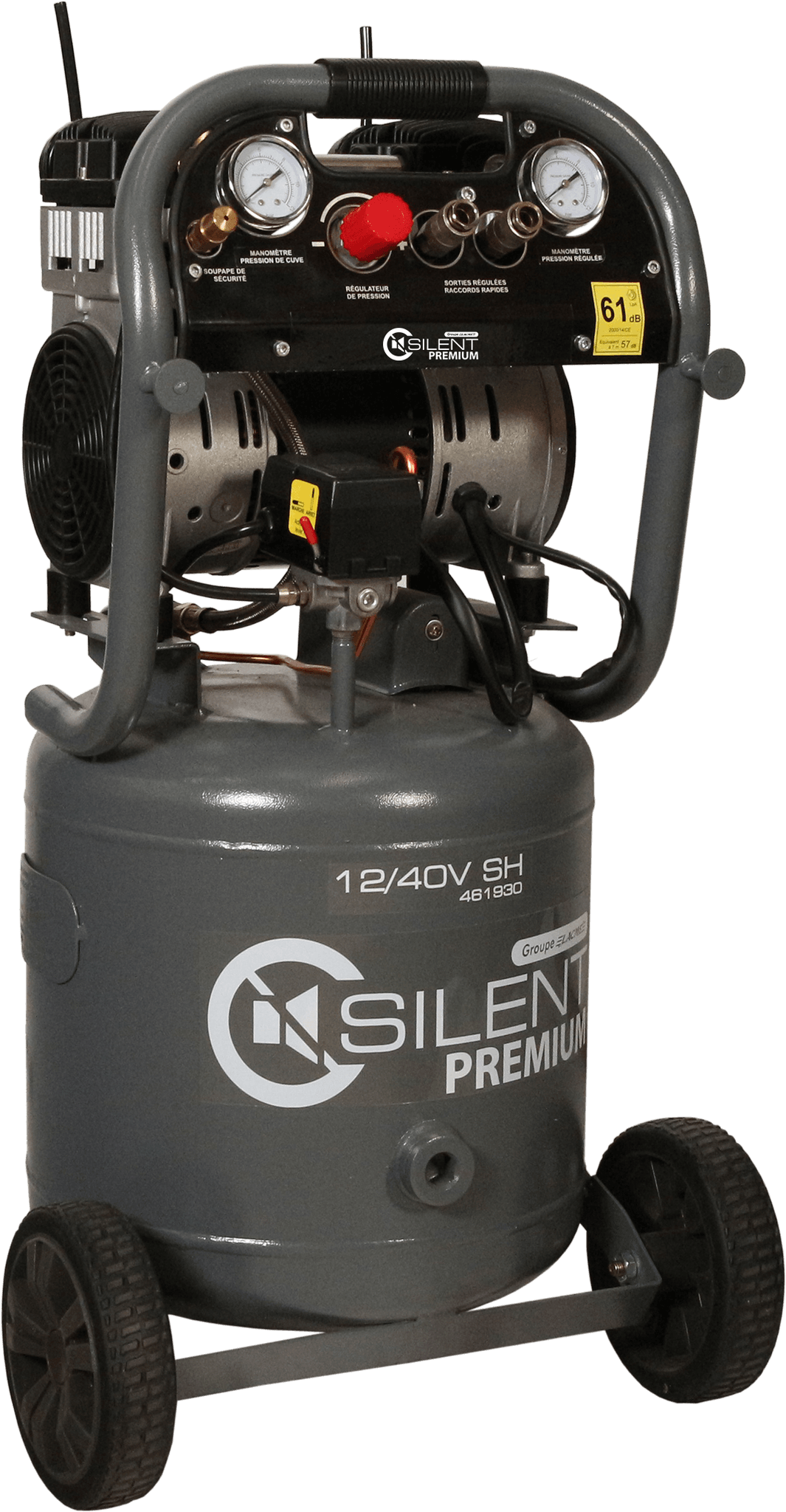 Compresseur mobile SILENT 12/40V SH - 12 m³/h monophasé - 40 litres - 8 bar - LACMÉ