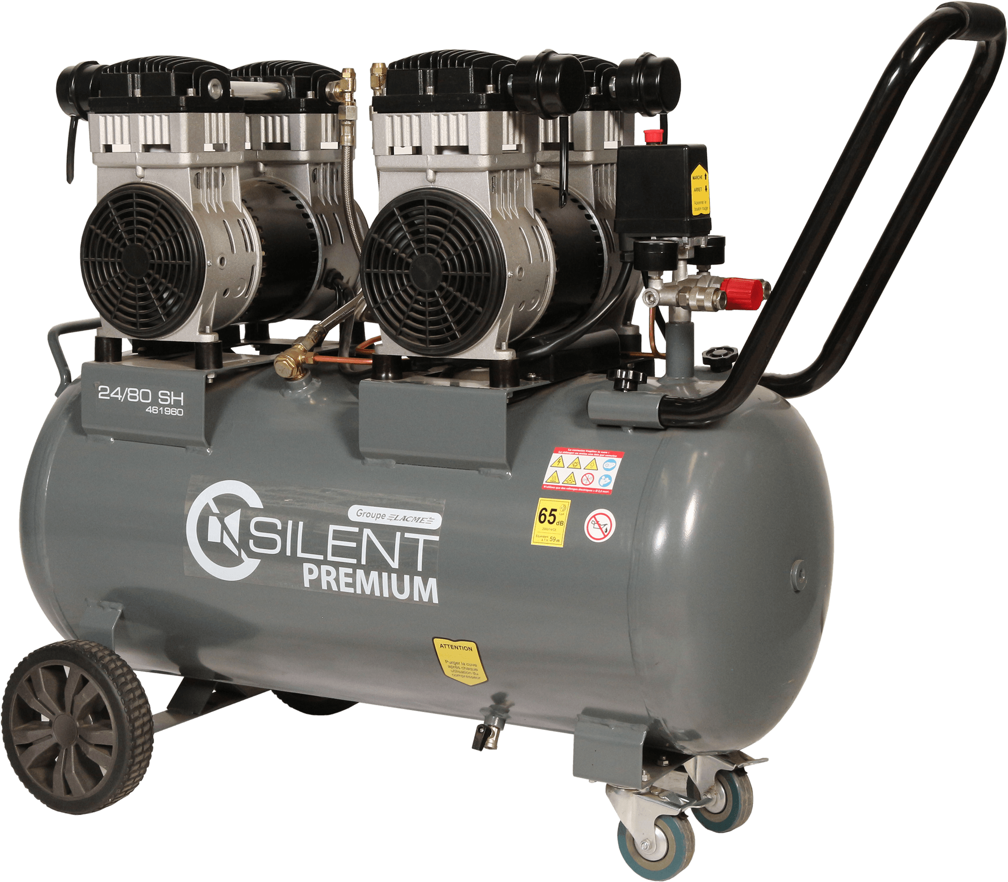 Compresseur mobile SILENT 24/80 SH - 24 m³/h monophasé - 80 litres - 8 bar - LACMÉ