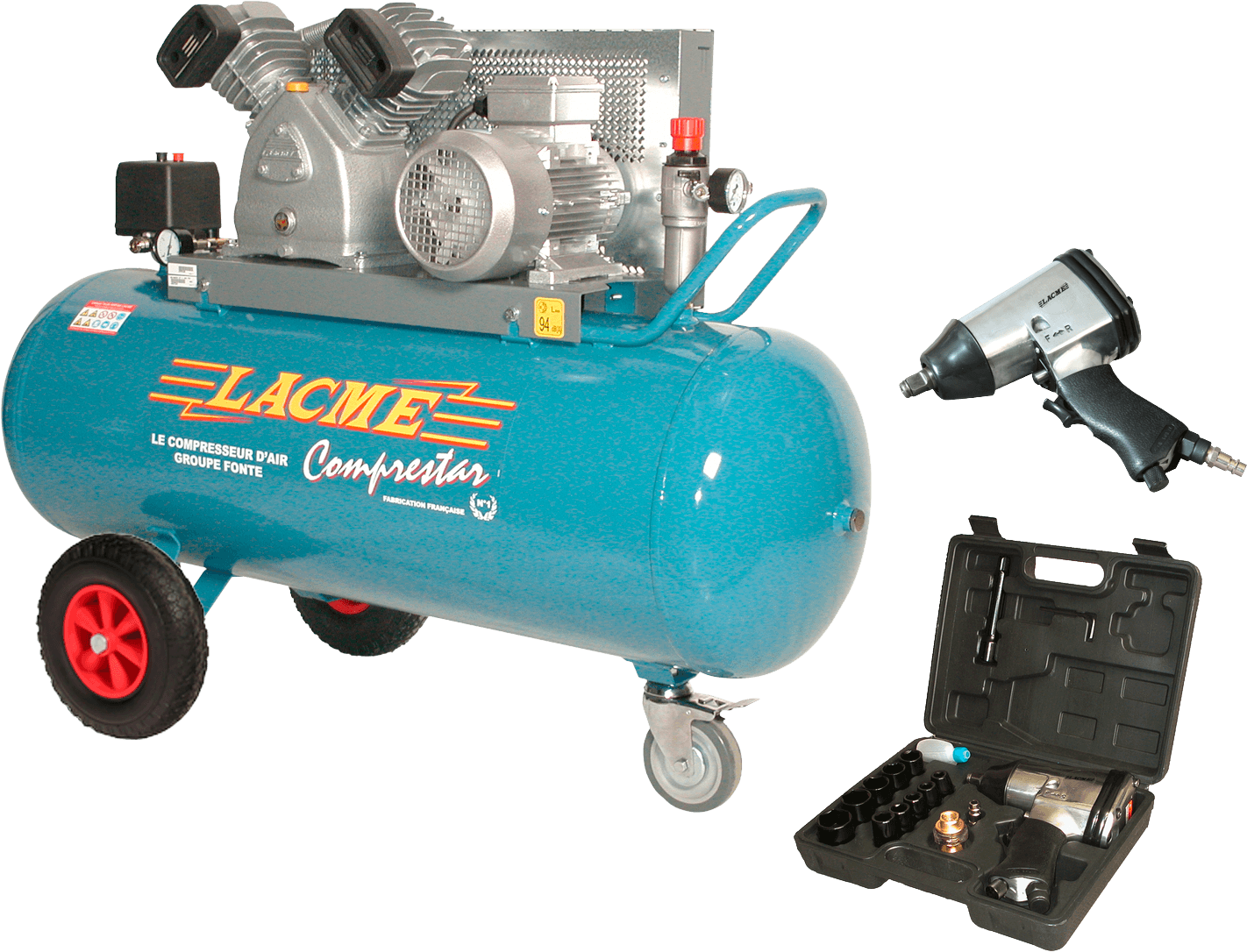 Compresseur mobile Comprestar 27V150T - 27 m³/h triphasé - 150 litres - 11 bar - LACMÉ