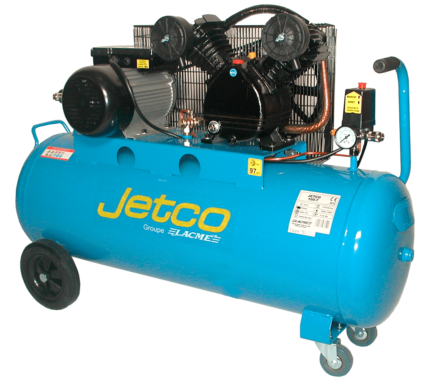 Compresseur mobile JETCO 100 - 18 m³/h monophasé - 100 litres - 8 bar - LACMÉ
