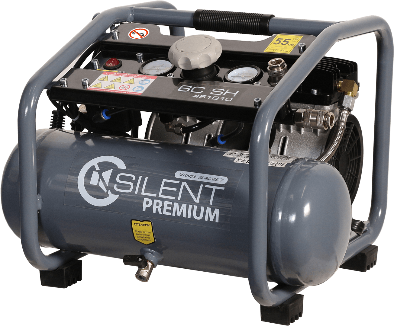 Compresseur portatif SILENT 6C SH - 6 m³/h monophasé - 6 litres - 8 bar - LACMÉ